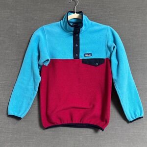 Patagonia Synchilla Snap T Pullover Girls M 10 Blue Cranberry Lightweight Casual